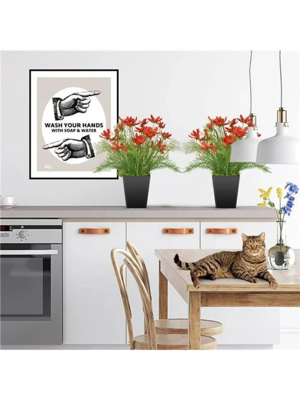 Artificial Silk Flowers Potted Red Coreopsis Faux Plant Home Office Decor